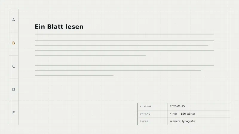 Ein Zeichnungsblatt: Rahmen, Zonenleiste mit Buchstaben, Schriftfeld unten rechts